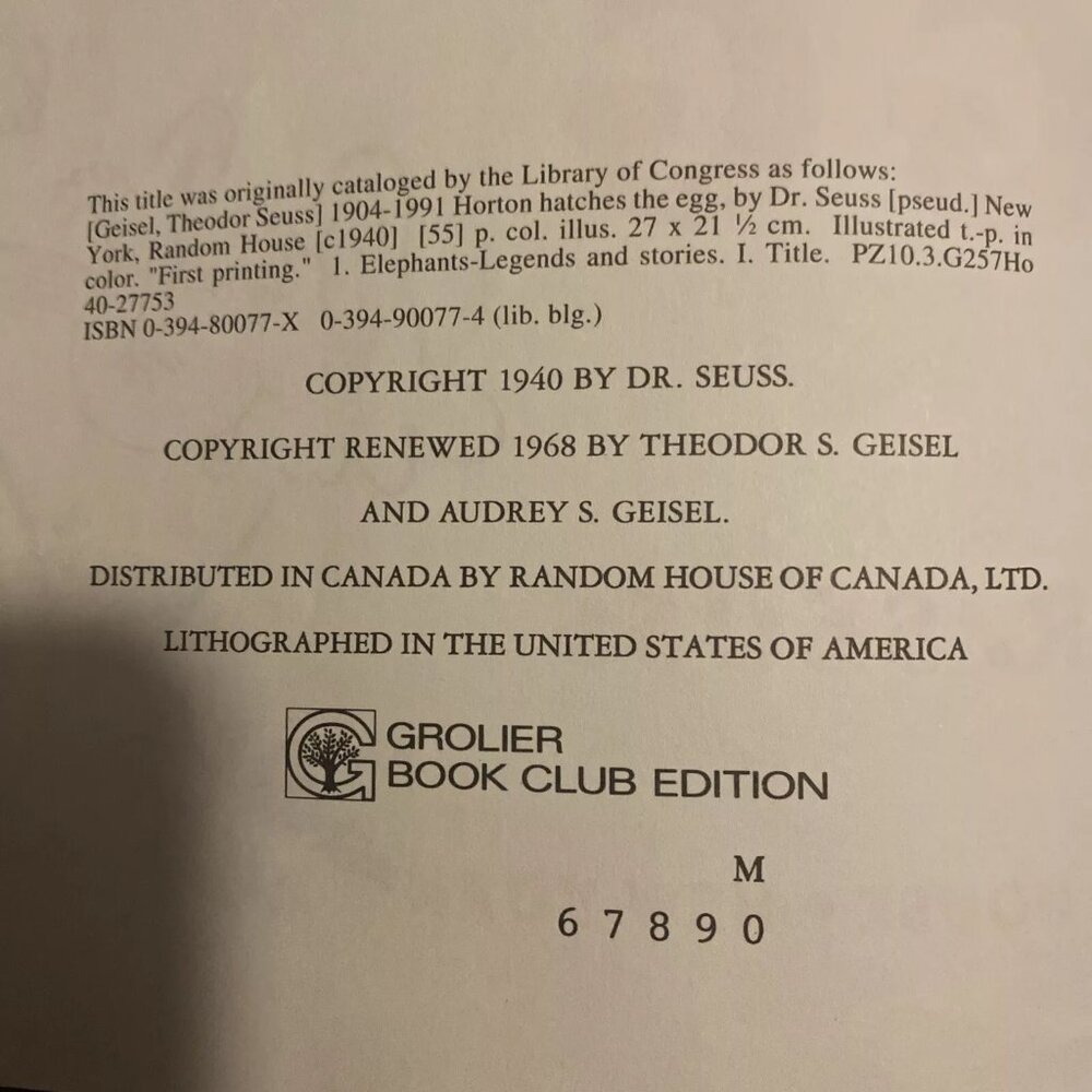 4/$24 Sale Dr. Seuss Horton Hatches The Egg Hardback Vintage Book - Picture 3 of 4